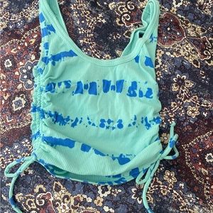 Blue Tie Dye side tie crop tank